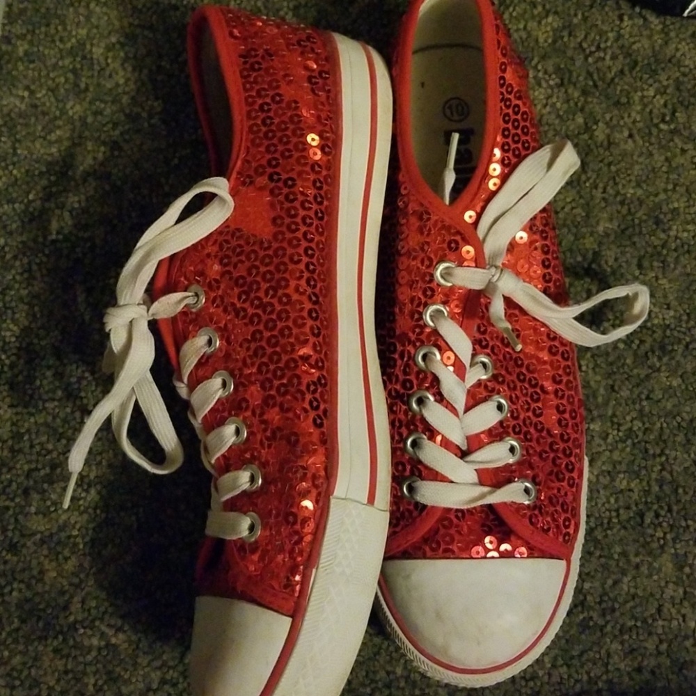 Red sequin sneakers